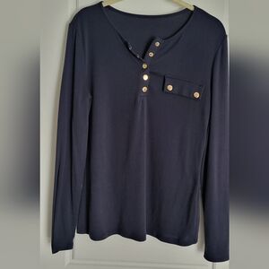 Navy Long Sleeve Top with Gold Buttons